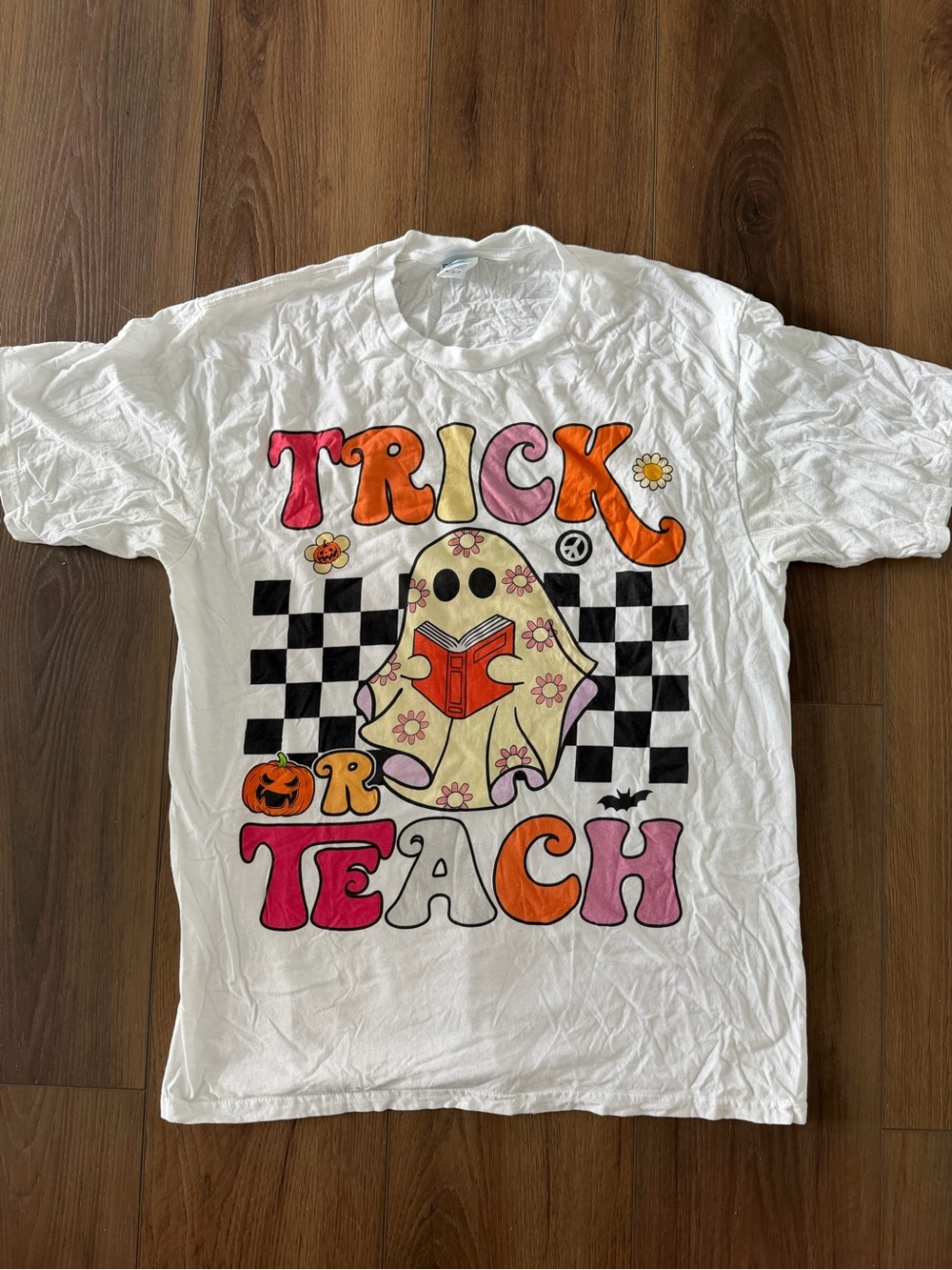 Port and Company White 'Trick or Teach' Halloween Graphic Tee